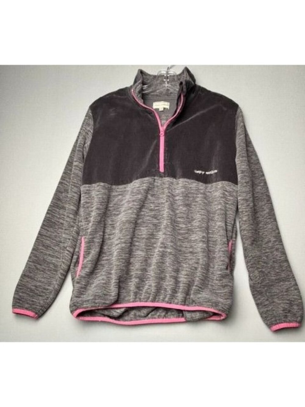 Simply Southern Pullover Fleece Jacket Women's Medium Gray Pink 1/4 Zip Cozy
